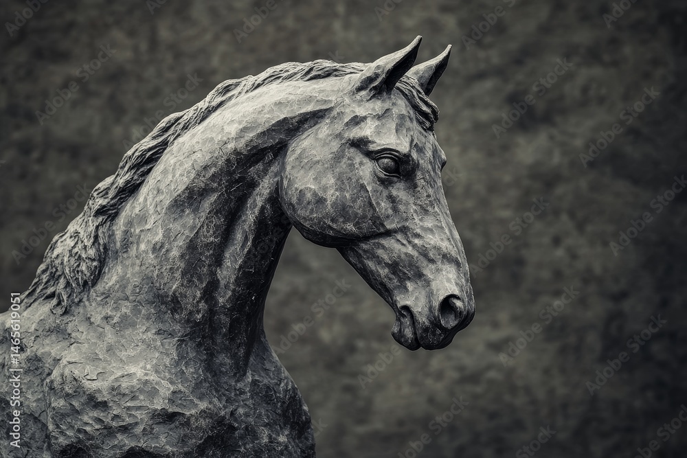Fototapeta premium Close-up profile view of a sculpted horse statue.