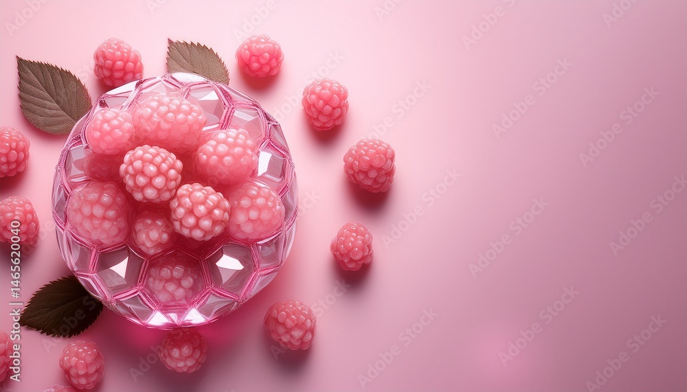 crystal raspberries arranged on a pastel pink background luxury summer conceptual backdrop crystal raspberries arranged on a pastel pink background luxury summer conceptual backdrop