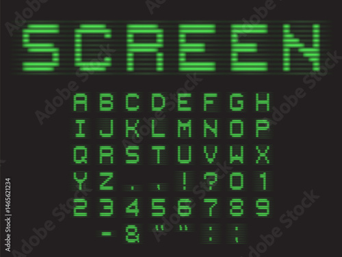 CRT Monitor Screen Effect Latin Font. Uppercase With Numbers