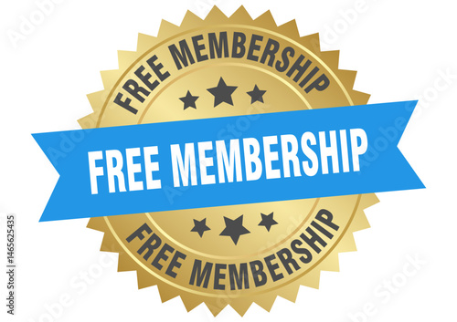 free membership. free membership round blue and gold label isolated on transparent background