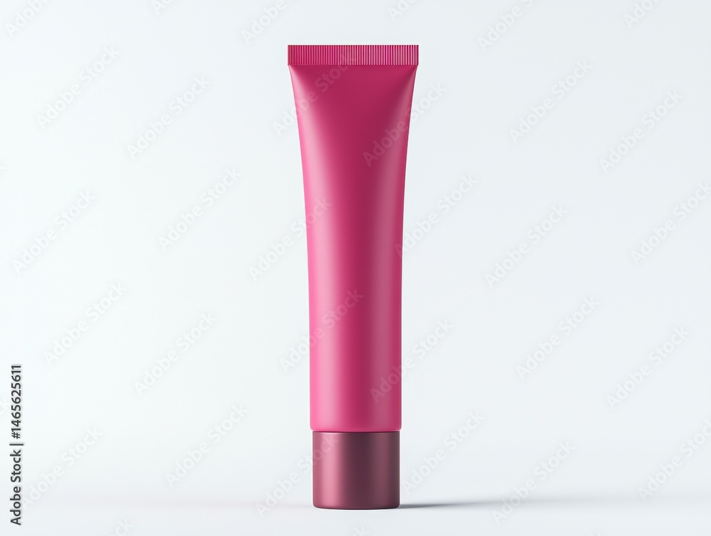 Vibrant Pink Cosmetic Tube with Gray Cap, Standalone Beauty Product Container for Skincare and Personal Care Applications on White Background Vibrant Pink Cosmetic Tube with Gray Cap, Standalone Beauty Product Container for Skincare and Personal Care Applications on White Background