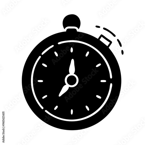 Black and white image of a stopwatch or timer with hands