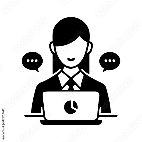 Illustration of a business woman working at her computer and chatting