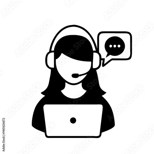 Customer service agent wearing headset with laptop providing online support