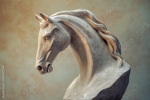 Close-up view of a detailed horse's head sculpture. photo