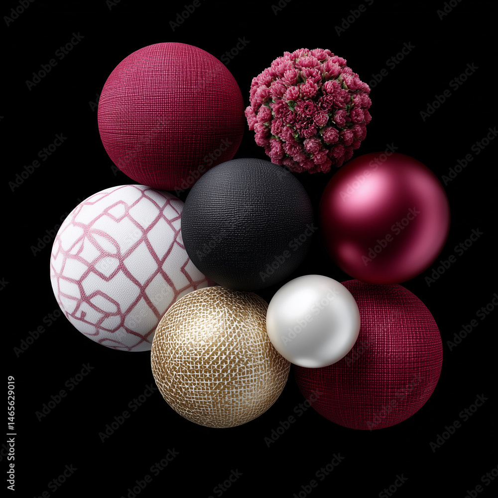 A collection of colorful balls, including some that are red and white