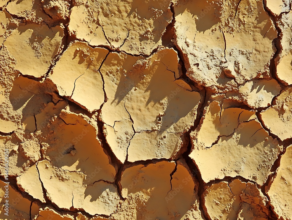 Naklejka premium Detailed view of cracked, sun-baked earth.