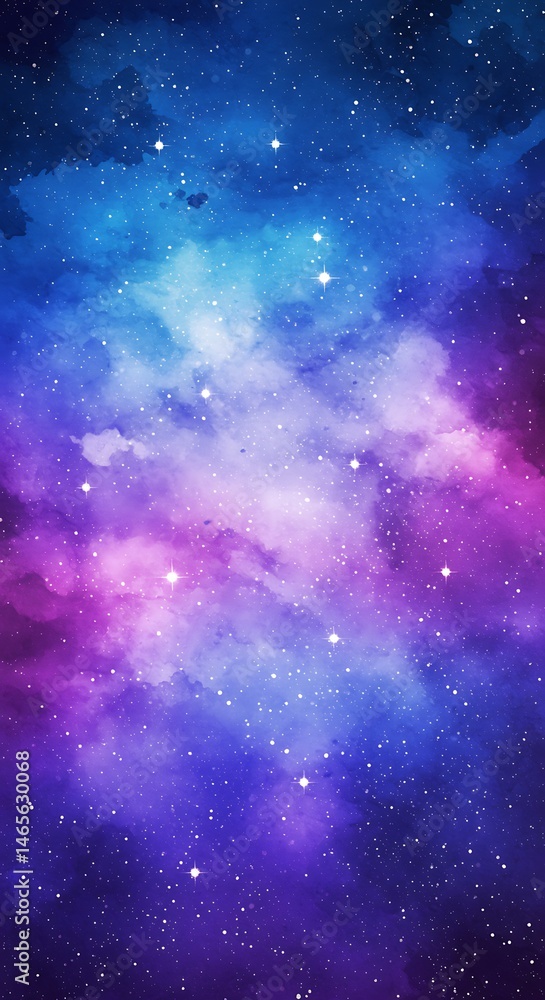 Fototapeta premium Cosmic Dreamscape: Blue, Purple Nebula Watercolor Art