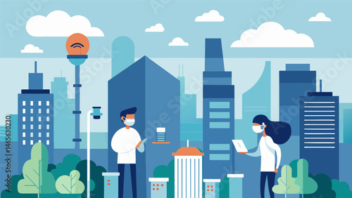 A city government partners with local universities to deploy sophisticated air quality monitoring devices and collect valuable data for research purposes.. Vector illustration