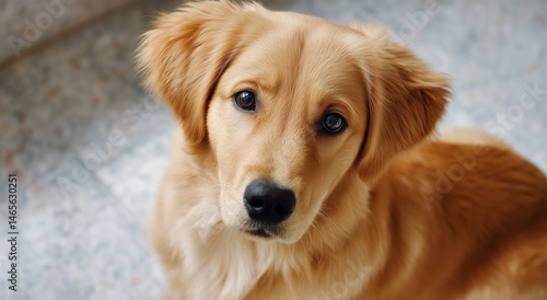 Golden Retriever Puppy With Curious Expression in a Cozy Indoor Setting