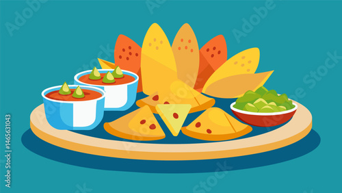 A tempting platter of antojitos with a mix of fried empanadas and cheesy nachos.. Vector illustration