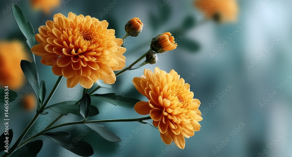 Vibrant Yellow Chrysanthemums Blooming in a Sunlit Garden During Late Afternoon