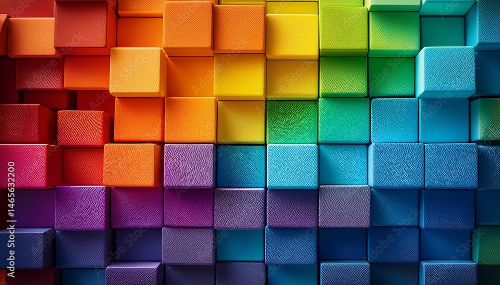 Fototapeta premium vivid cubes forming a textured wall in rainbow gradation abstract background