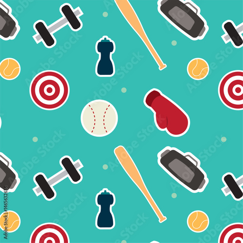 Pattern with baseball and boxing gear. Vector