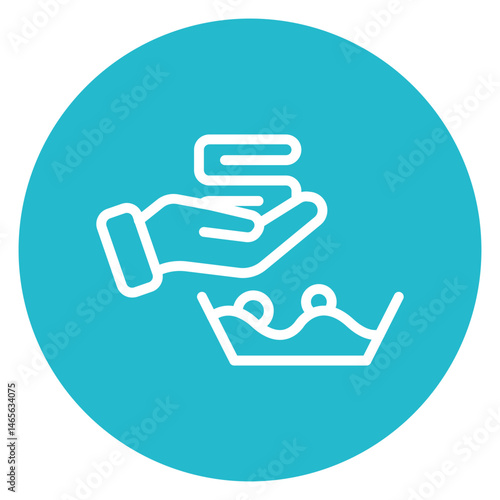 Minimalist Line Art Hand Washing Clothes Circle Icon