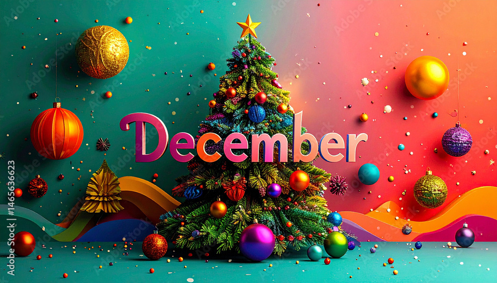 Naklejka premium Seasonal and Event Header - Month of December - Winter Begins - Celebrate Christmas