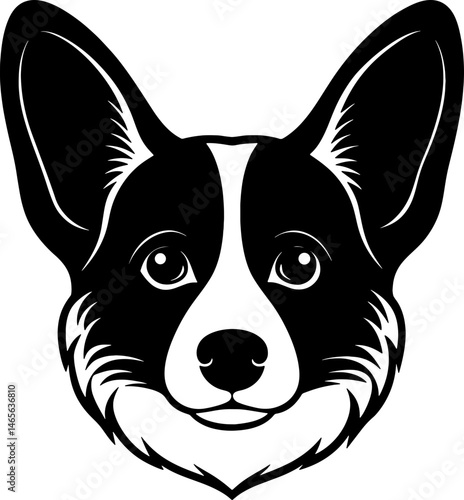 Pembroke welsh corgi head simple black silhouette, Black silhouette vector icon, silhouette illustration, Animal silhouette