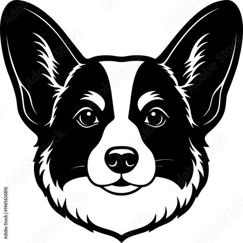 Pembroke welsh corgi head simple black silhouette, Black silhouette vector icon, silhouette illustration, Animal silhouette