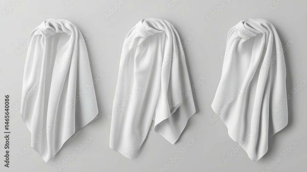 A mockup of a white folded handkerchief, featuring a blank cotton or silk fabric napkin or kitchen towel, is part of a modern template set A mockup of a white folded handkerchief, featuring a blank cotton or silk fabric napkin or kitchen towel, is part of a modern template set