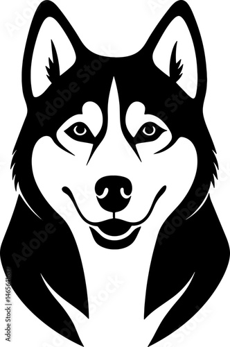 siberian huskie  head simple black silhouette, Black silhouette vector icon, silhouette illustration, Animal silhouette
