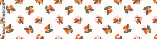 Simple whimsical modern floral abstract border shape seamless pattern. Trendy pastel color banner with hand drawn playful style for edging trim, wash tape and summer texture ribbon background.