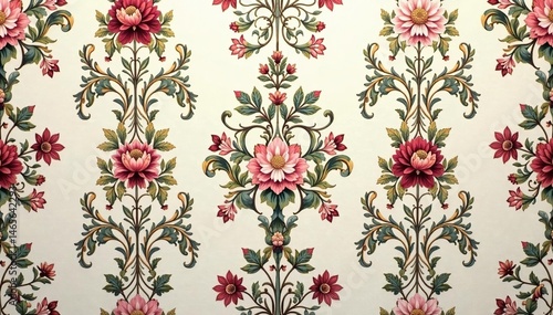 Subtle floral damask pattern, ideal for upholstery or wallpaper, repeat, traditional, motif