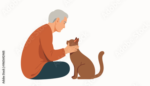 Elderly man joyfully petting a cat, joyful companionship