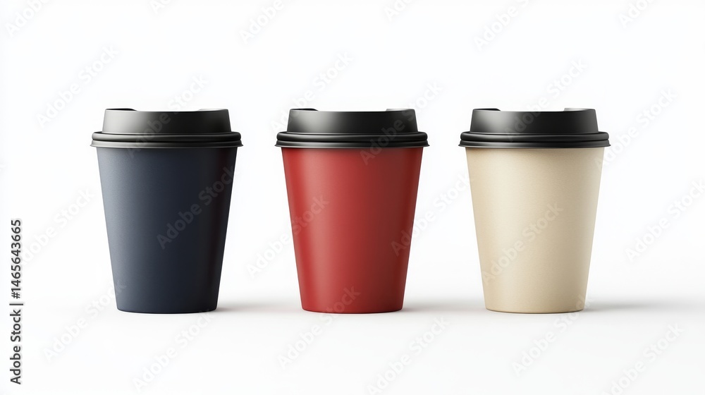 Modern illustrations feature a set of mugs, including thermo cups, travel mugs, and thermoses, in a red and black color scheme, isolated on a white background, designed for hot tea and coffee Modern illustrations feature a set of mugs, including thermo cups, travel mugs, and thermoses, in a red and black color scheme, isolated on a white background, designed for hot tea and coffee