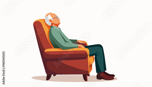 Elderly man resting in armchair, peaceful tranquility