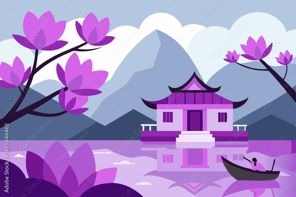Naklejka premium vector illustration of a house in the mountains