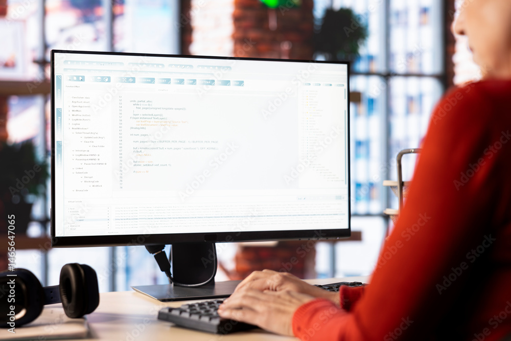Person typing into an AI chatbot system to automate her workflow at home office, uses the web virtual assistant for smart automation and real time solutions. The power of artificial intelligence.