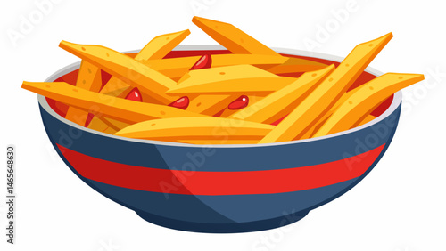 A bowl of golden tortilla strips freshly fried and sprinkled with a y blend of chili powder and cumin.. Vector illustration