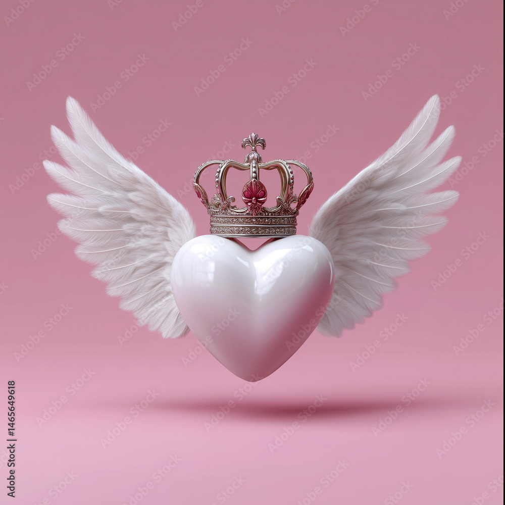 A white heart with a crown on top of it