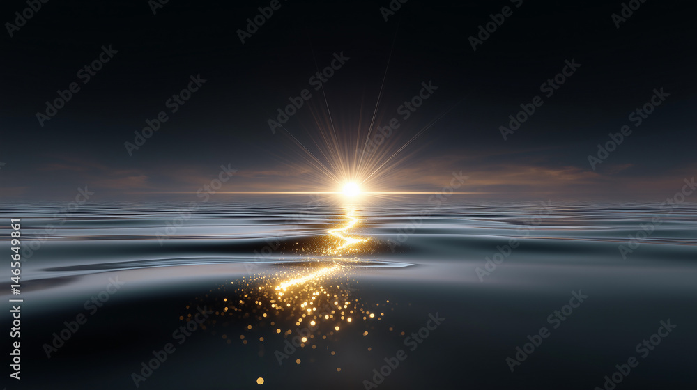 A beautiful sunset is reflected on the water