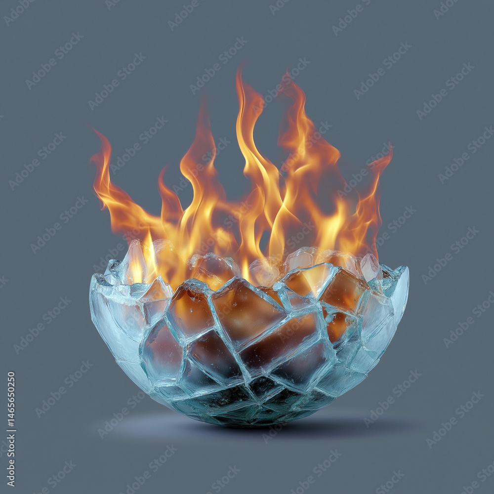 A glass bowl with a fire inside of it