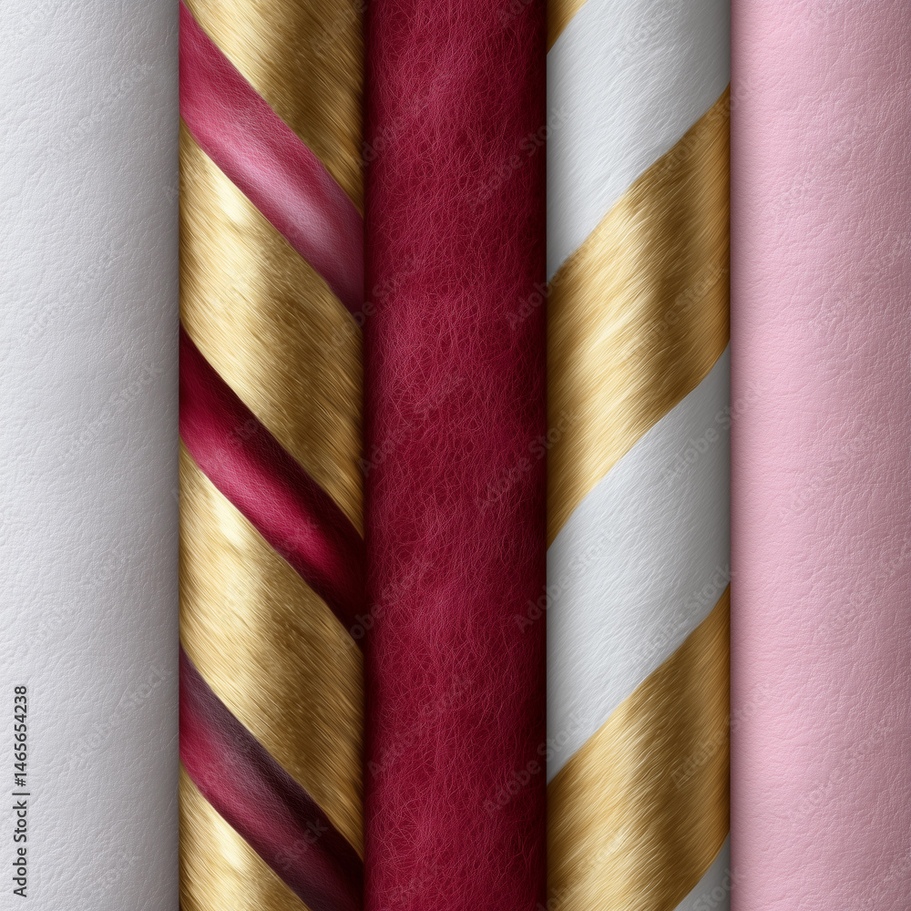 A row of gold and red striped fabric