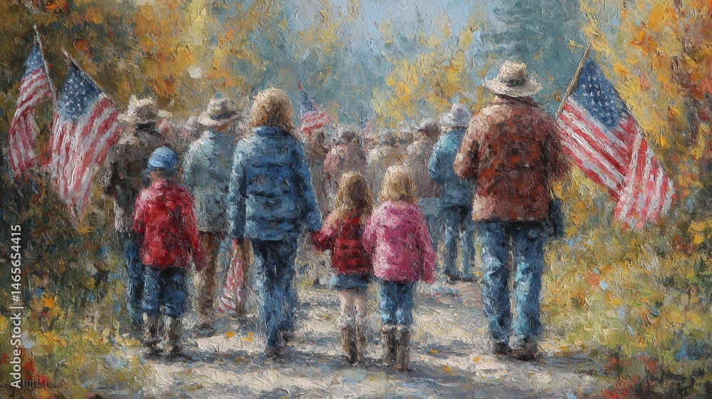 Obraz premium Autumn meadow splendor silhouetted patriotism in motion