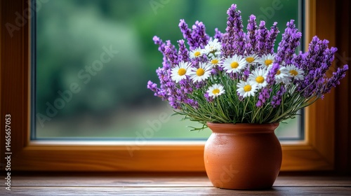 Wallpaper Mural Lavender and Chamomile Bouquet in Terracotta Vase Torontodigital.ca