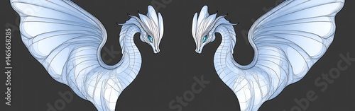 Pair of majestic, light-blue mythical creatures with large wings