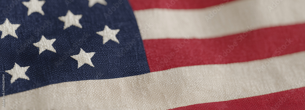 Obraz premium Close-up of United States Flag Detail: Blue Field and Stripes