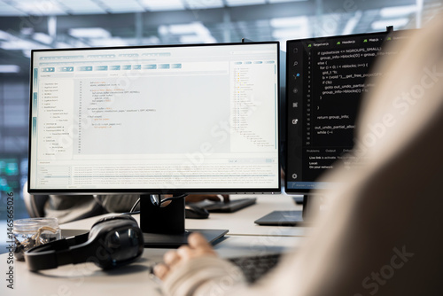 Obraz na płótnie Technician in server room implementing advanced cooling and power management solutions to reduce energy consumption. IT expert integrating new technologies and systems in data center w salonie