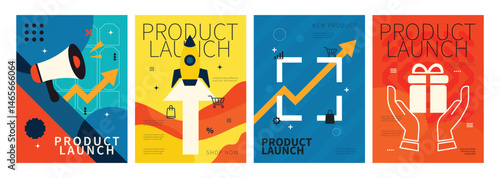 Product Launch Advertisement: A vibrant collection of promotional posters heralds the launch of a new product, showcasing compelling graphics.