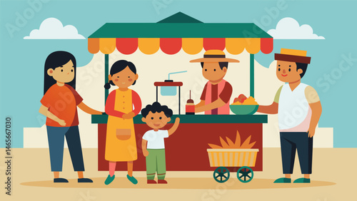 A familyowned and operated stand passed down through generations keeping tradition and the love for ceviche alive on the bustling Peruvian streets.. Vector illustration