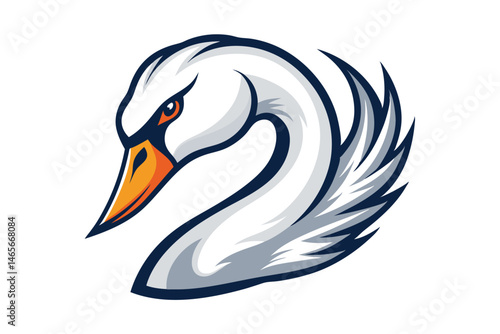 Elegant white swan reveals a sharp gaze with its intense orange eye