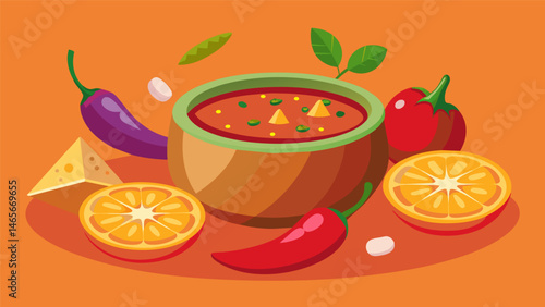 A refreshing salsa with a citrusy kick showcasing juicy oranges y jalape o and crisp red onion.. Vector illustration