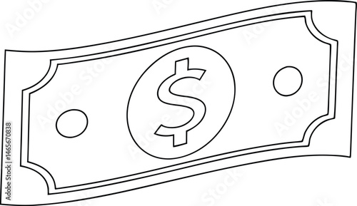 Line Art Illustration of a US Dollar Bill 