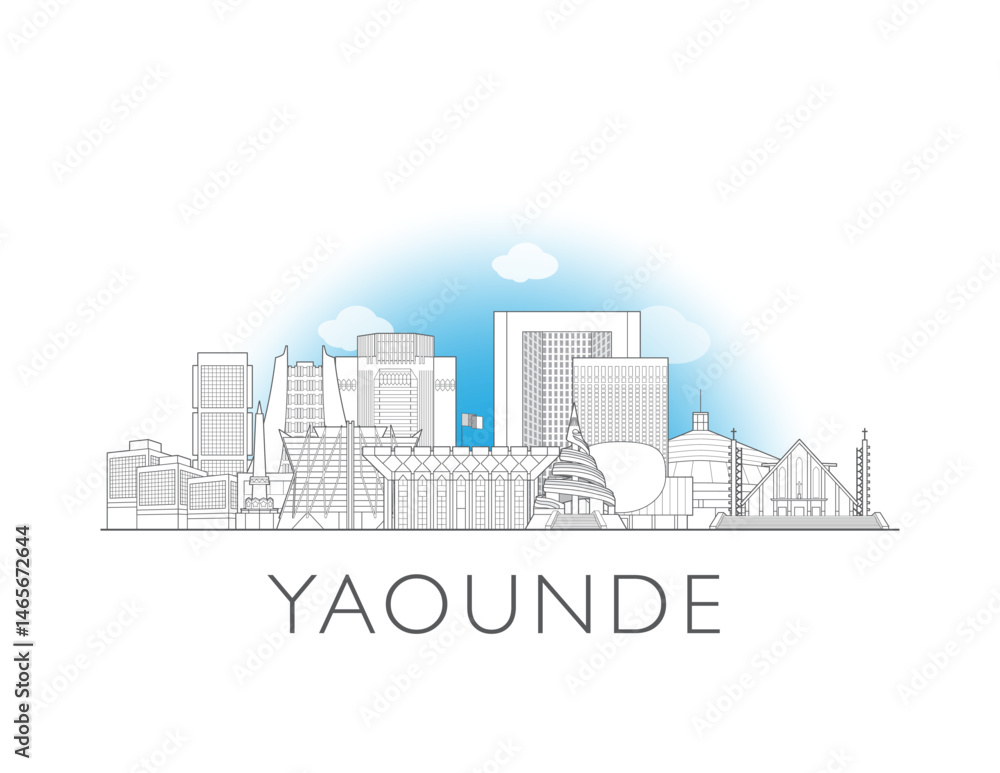 Naklejka premium Yaounde, Cameroon cityscape illustration skyline drawing