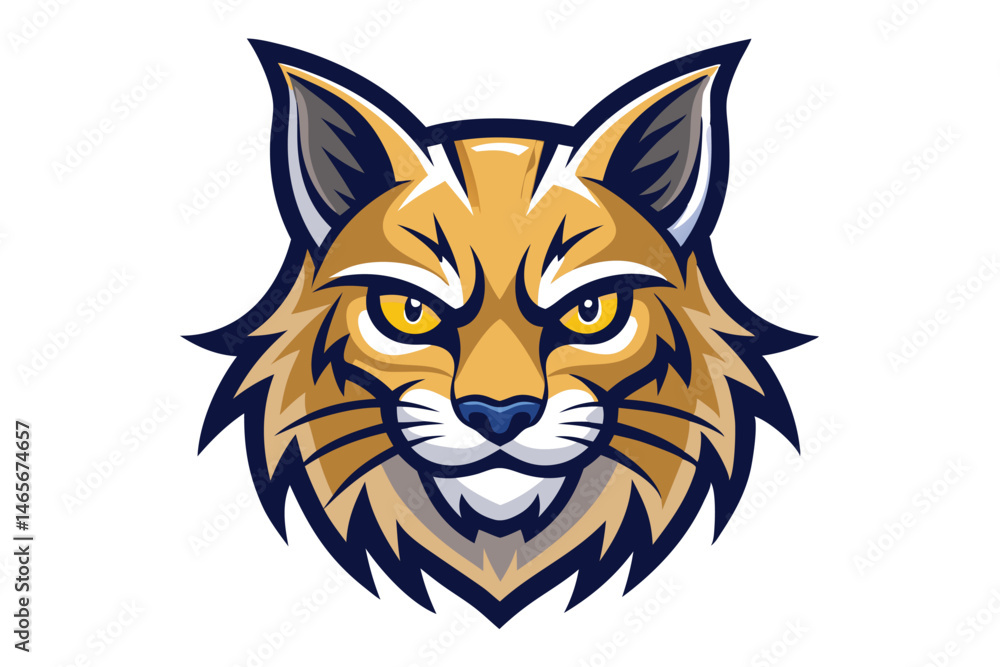 Illustration shows the captivating face of the bobcat with intense yellow eyes and dark outline Illustration shows the captivating face of the bobcat with intense yellow eyes and dark outline