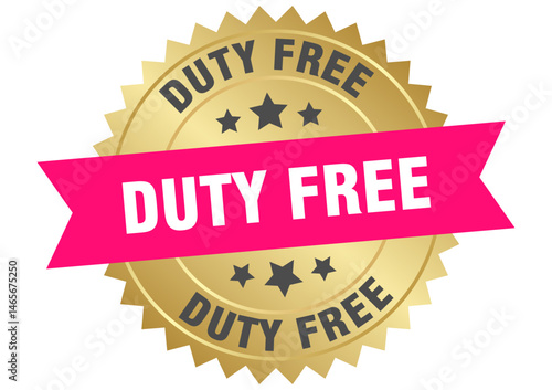 duty free. duty free round pink and gold label isolated on transparent background
