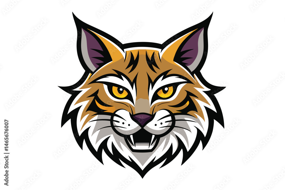 Boldly designed lynx head showcases striking yellow eyes and snarling expression with detailed stripes Boldly designed lynx head showcases striking yellow eyes and snarling expression with detailed stripes